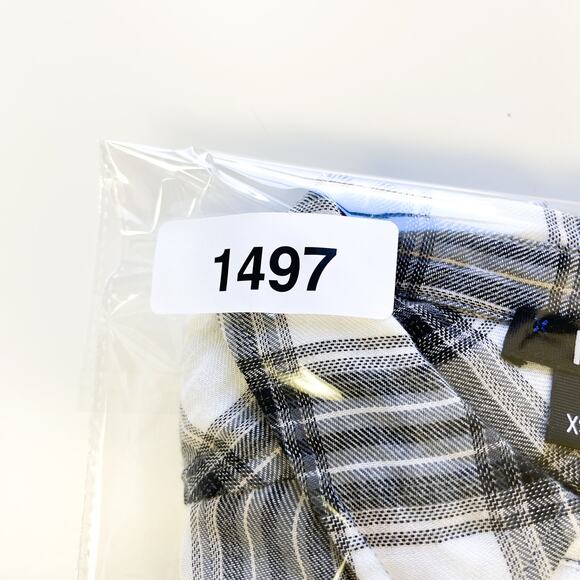 PAIGE XS Viscose Plaid Lightweight Button Down Flannel Shirt Black White - Picture 10 of 10